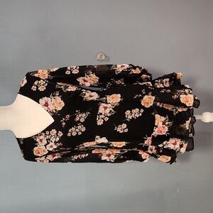 Bar 3 Mood Dark floral ruffled Peplum Hem sheer midi dress